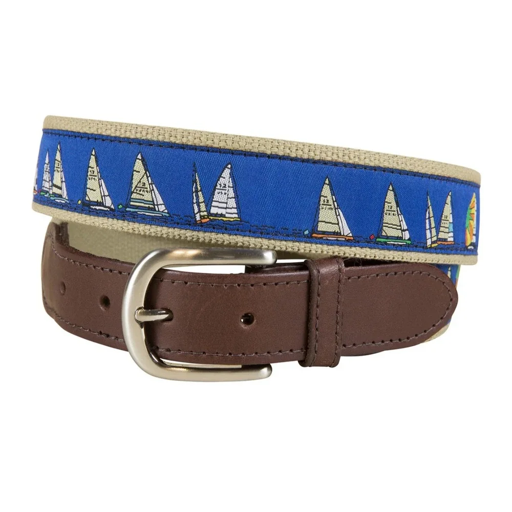 Men's Belted Cow Rounding the Mark Ribbon Club Belt Blue Sailoat Nautical 33